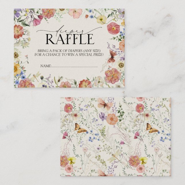 Pressed Wildflower Baby Shower Diaper Raffle Enclosure Card (Front/Back)
