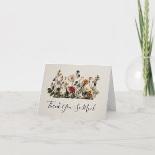 Pressed Wildflower Border with Thank you text Holiday Card