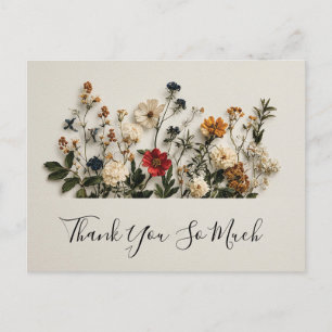 Pressed Wildflower Border with Thank you text Holiday Postcard