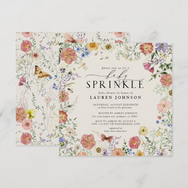 Pressed Wildflower Floral Baby Sprinkle Shower Invitation (Front/Back)
