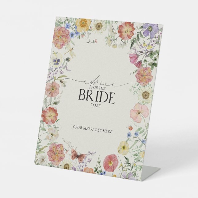 Pressed Wildflower Floral Bridal Shower Advice Pedestal Sign (Front)