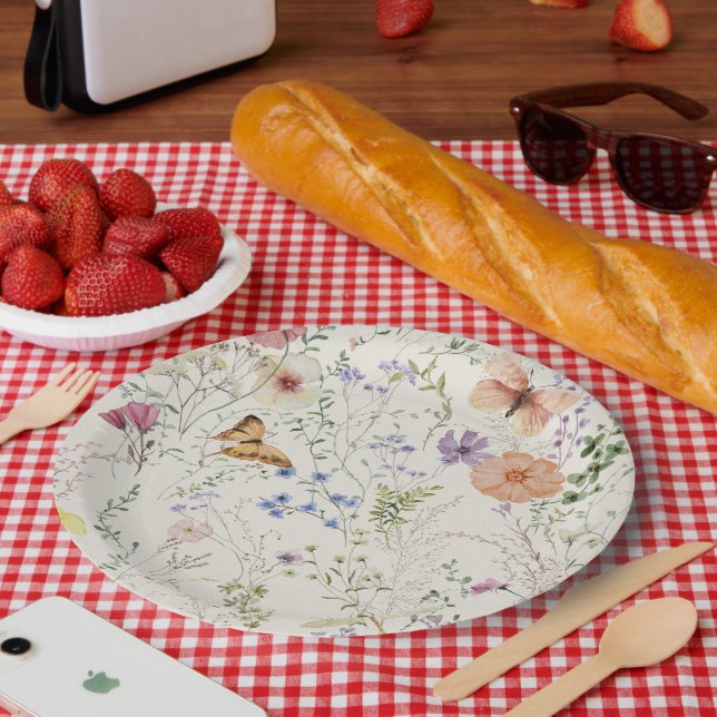 Pressed Wildflower Floral Bridal Shower Paper Plate (Picnic)