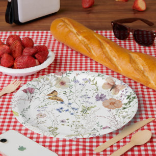 Pressed Wildflower Floral Bridal Shower Paper Plate