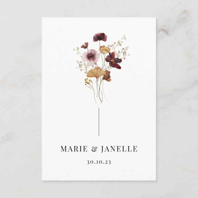 Pressed Wildflower Wedding Menu Choices Card (Back)