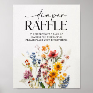 Pressed Wildflowers Baby Shower Diaper Raffle Sign
