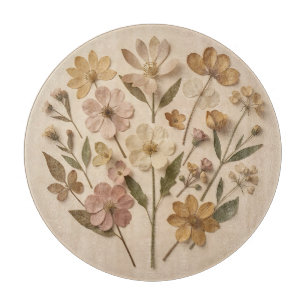 Pressed Wildflowers Botanical Bouquet Vintage Cutting Board