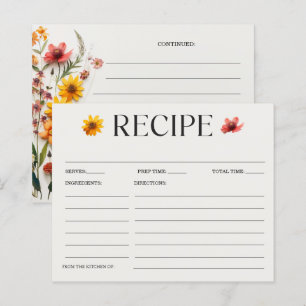 Pressed Wildflowers Bridal Shower Recipe Card
