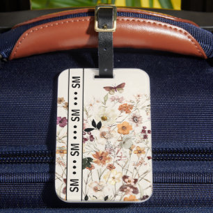 Pressed Wildflowers Cottagecore Monogram Beige Luggage Tag