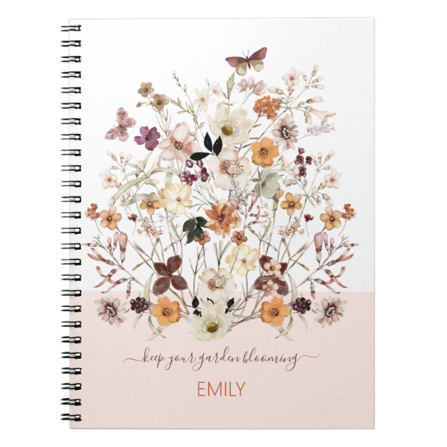 Pressed Wildflowers Custom Name Botanical Floral Notebook (Front)