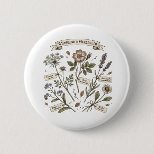 Pressed Wildflowers Herbarium Vintage Botanical Co 6 Cm Round Badge