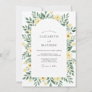 Pressed Yellow Olive Leafy Wedding Invitation