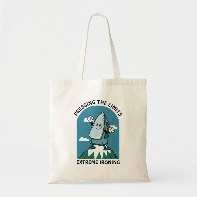 Pressing Limits Extreme Ironing Funny Iron Tote Bag (Front)