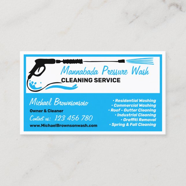 Pressure blue black Power Washing auto cleaning Business Card (Front)