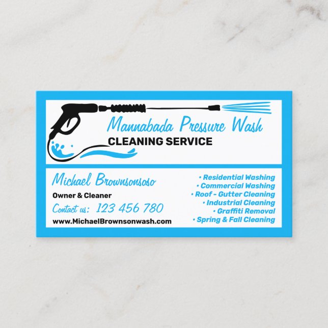 Pressure blue black Power Washing CLEANING Business Card (Front)