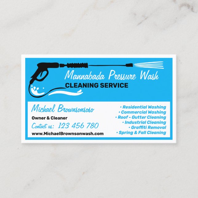 Pressure blue modern Power Washing auto cleaning Business Card (Front)