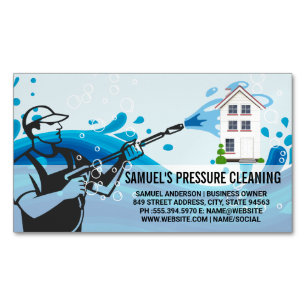 Pressure Cleaning   Worker   Soap Bubbles  Magnetic Business Card