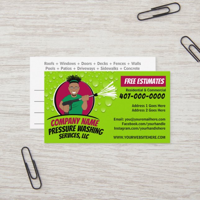 Pressure Power Washing & Cleaning Customisable Bus Business Card (Front/Back In Situ)