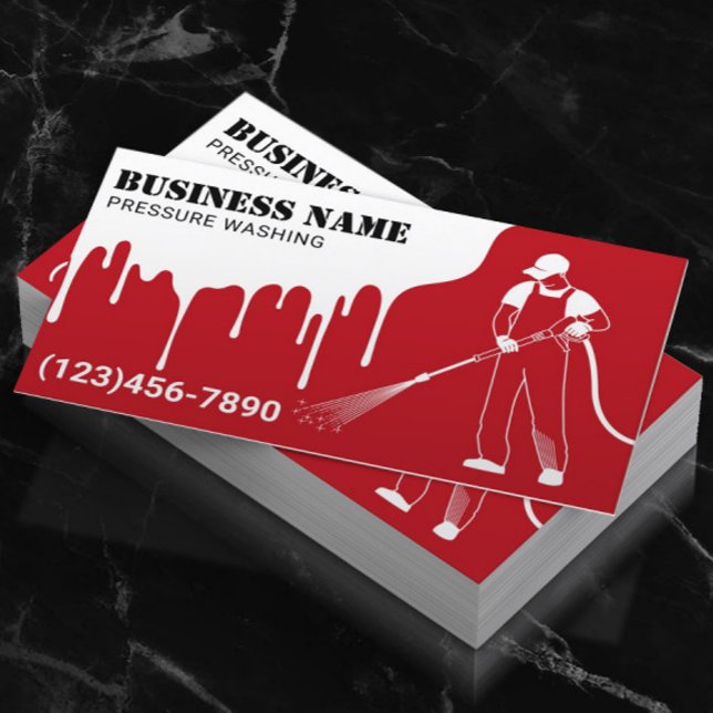 Pressure Power Washing Red Professional Cleaning Business Card (Creator Uploaded)