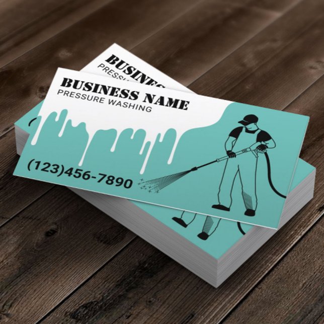 Pressure Power Washing Teal Professional Cleaning Business Card (Creator Uploaded)