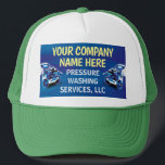 Pressure Power Washing Template Trucker Hat<br><div class="desc">Customise this pressure washing (power washing)  trucker hat template design to suit your needs and business. This pressure washing template displays pressure washer and water beads background.</div>