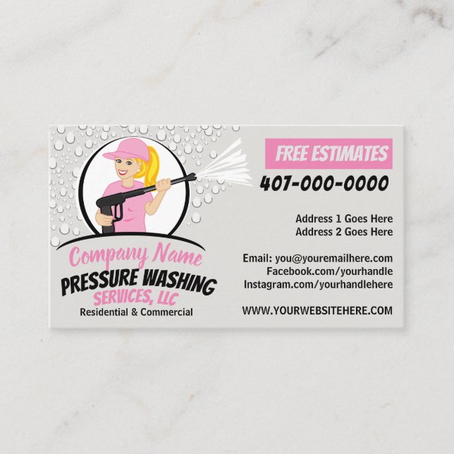Pressure Power Washing Woman Template Business Card (Front)