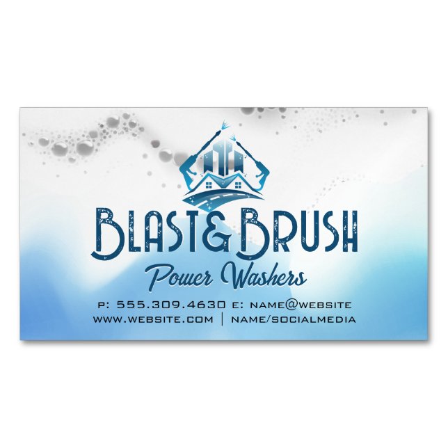 Pressure Wash Logo | Soap Suds Magnetic Business Card (Front)