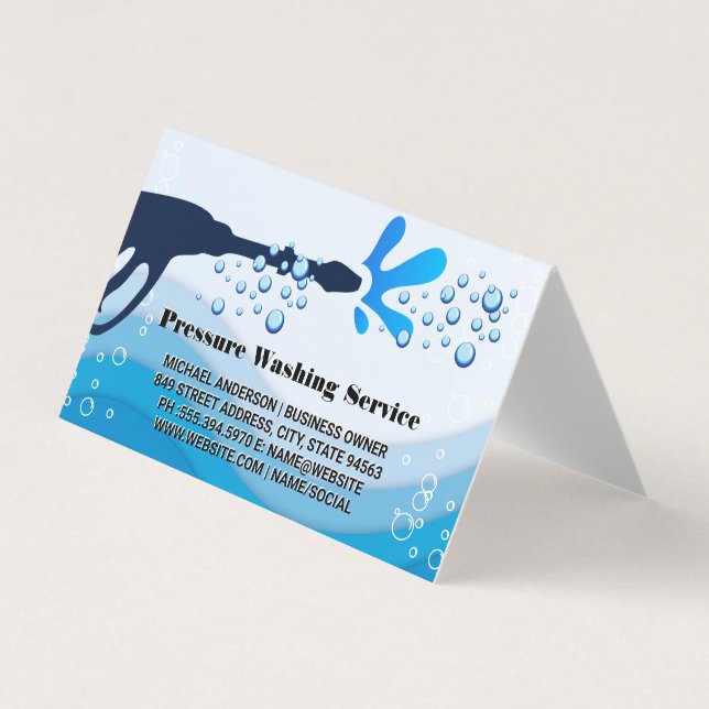 Pressure Wash Water Spray | Soap Bubbles Business  Business Card (Front)