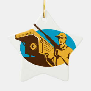 Pressure Washer Cleaner Worker Trailer Retro Ceramic Tree Decoration