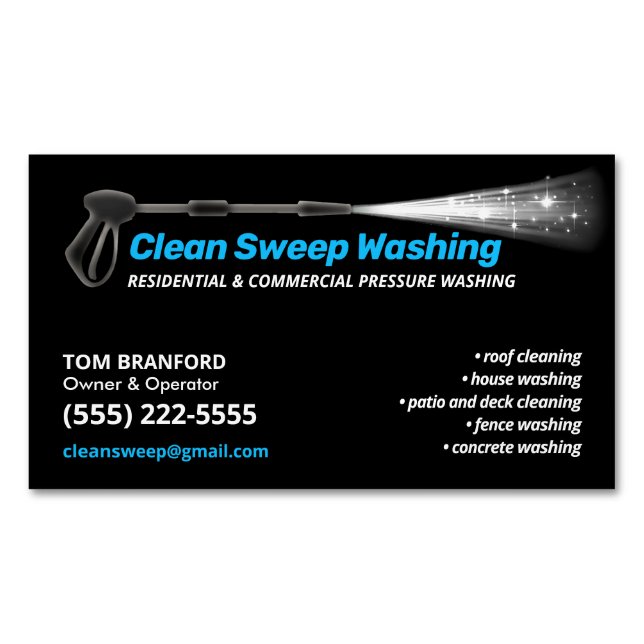 Pressure Washing Black Power Wash Cleaner Magnetic Business Card (Front)
