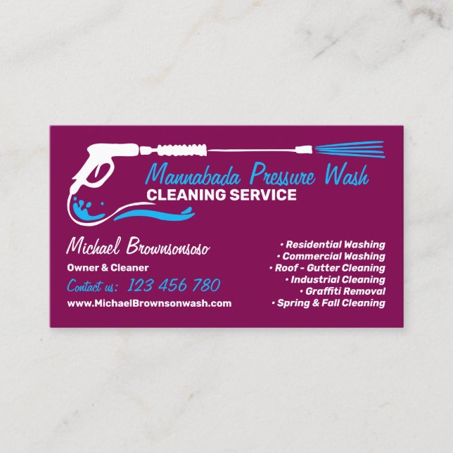 Pressure Washing Black Power Wash purple burgundy Business Card (Front)