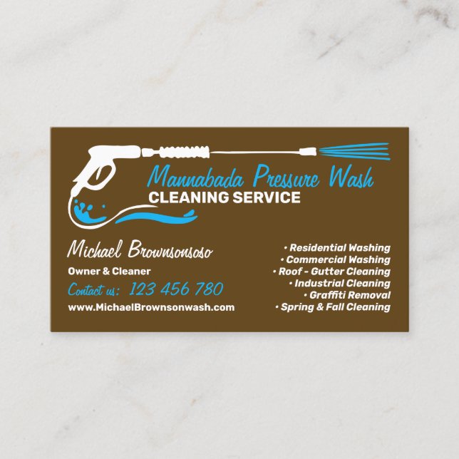 Pressure Washing brown Power Wash Cleaner CLEANING Business Card (Front)