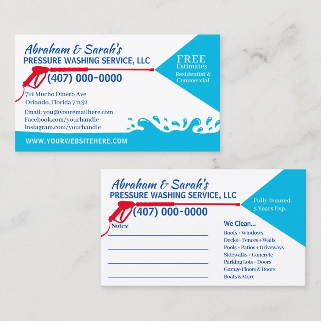 Pressure Washing & Cleaning Business Card Template (Front/Back)