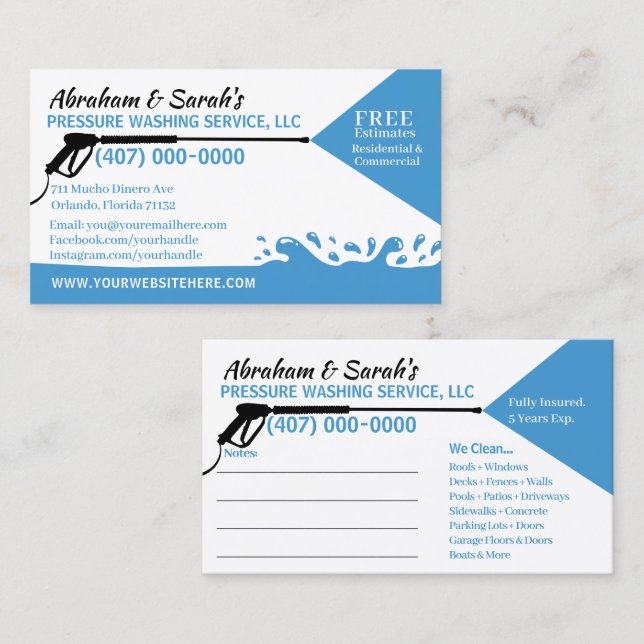 Pressure Washing & Cleaning Business Card Template (Front/Back)