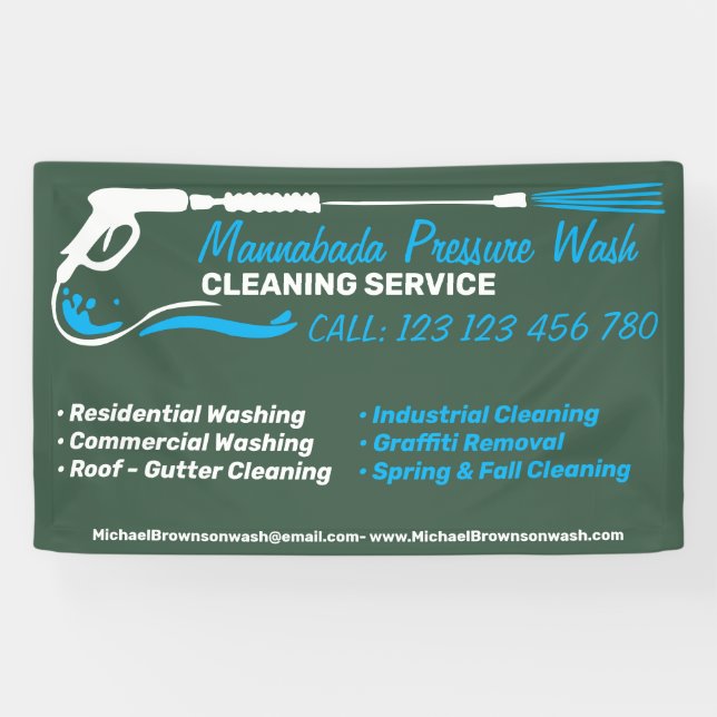 Pressure Washing Green Power Wash Cleaner Shop Banner (Horizontal)