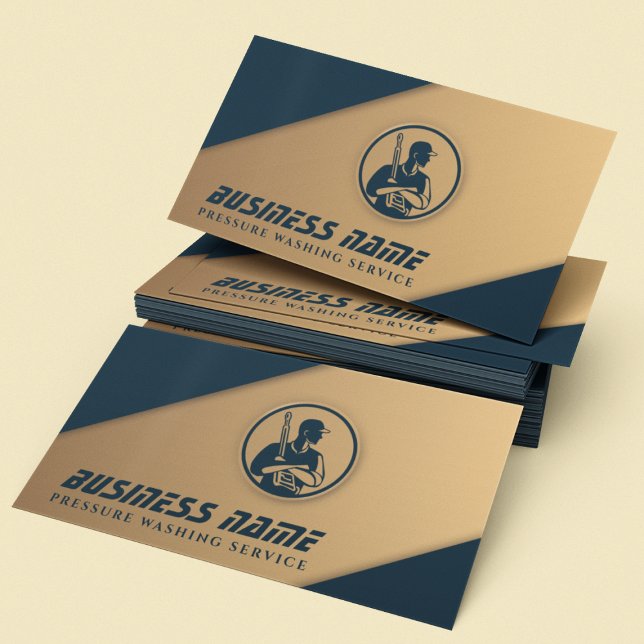 Pressure Washing Logo Navy Blue & Gold  Business Card (Creator Uploaded)