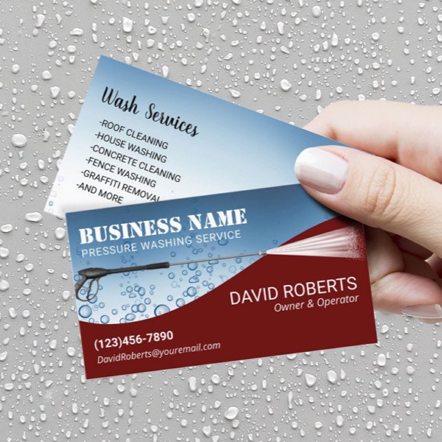 Pressure Washing Modern Red Power Wash Cleaning Business Card (Creator Uploaded)