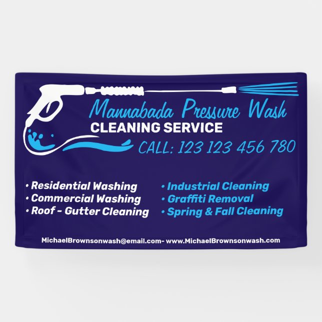 Pressure Washing Navy Power Wash Cleaner Shop Banner (Horizontal)