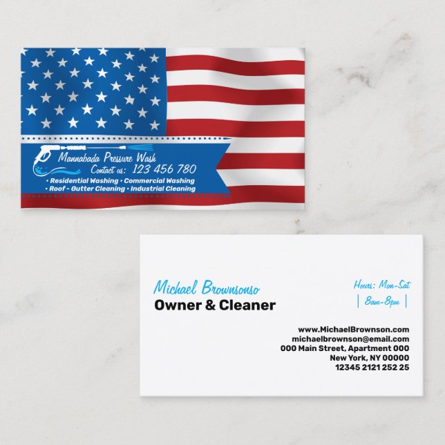Pressure Washing Patriotic Power Business Card (Front/Back)