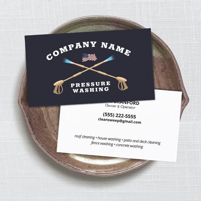 Pressure Washing Patriotic Power Wash Company Business Card (Creator Uploaded)