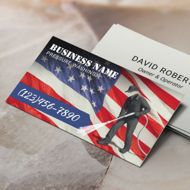 Pressure Washing Patriotic Power Washer Cleaning Business Card (Creator Uploaded)