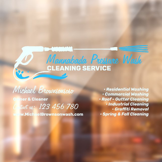Pressure Washing Power Cleaning Blue Script Window Cling (Sheet 2)