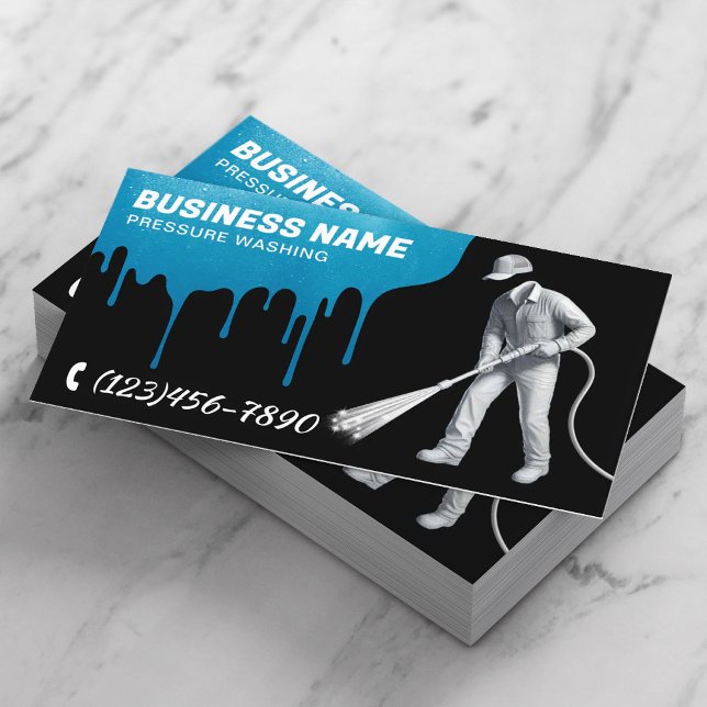 Pressure Washing Power Wash 3D Worker Cleaning Business Card (Creator Uploaded)