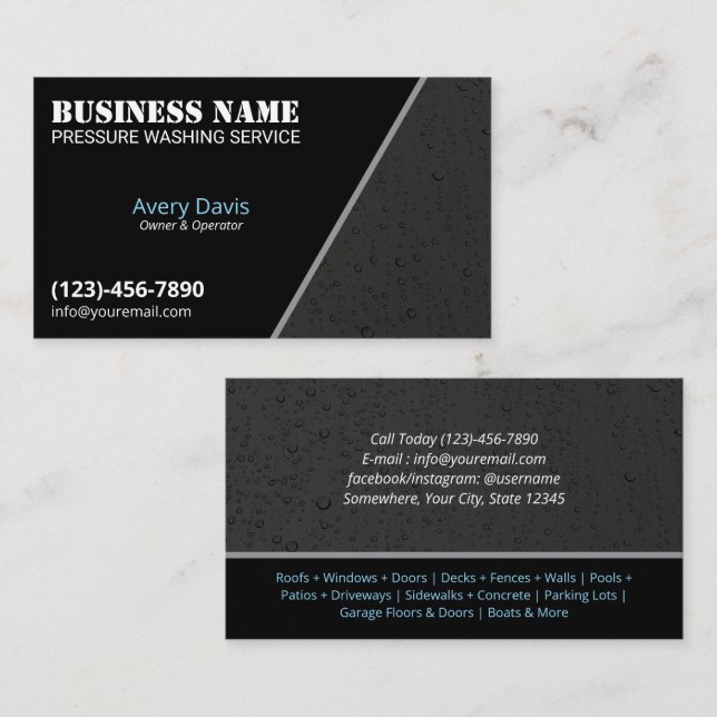 Pressure Washing Power Wash Black Water Drops Business Card (Front/Back)