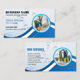 Pressure Washing Power Wash Blue Cleaning Service Business Card