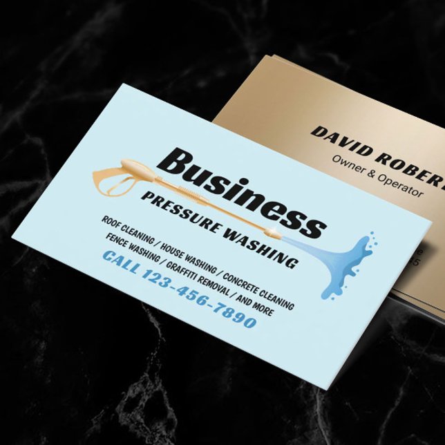 Pressure Washing Power Wash Blue & Gold Cleaning Business Card (Creator Uploaded)