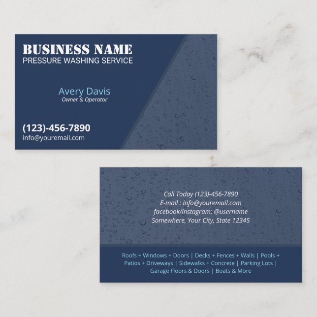 Pressure Washing Power Wash Blue Water Drops Business Card (Front/Back)