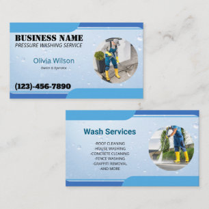 Pressure Washing Power Wash Blue Water Drops Business Card