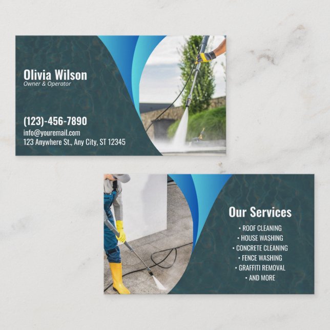 Pressure Washing Power Wash Blue Water Texture Business Card (Front/Back)
