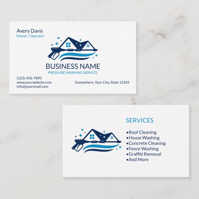 Pressure Washing Power Wash Cleaning Professional Business Card (Front/Back)