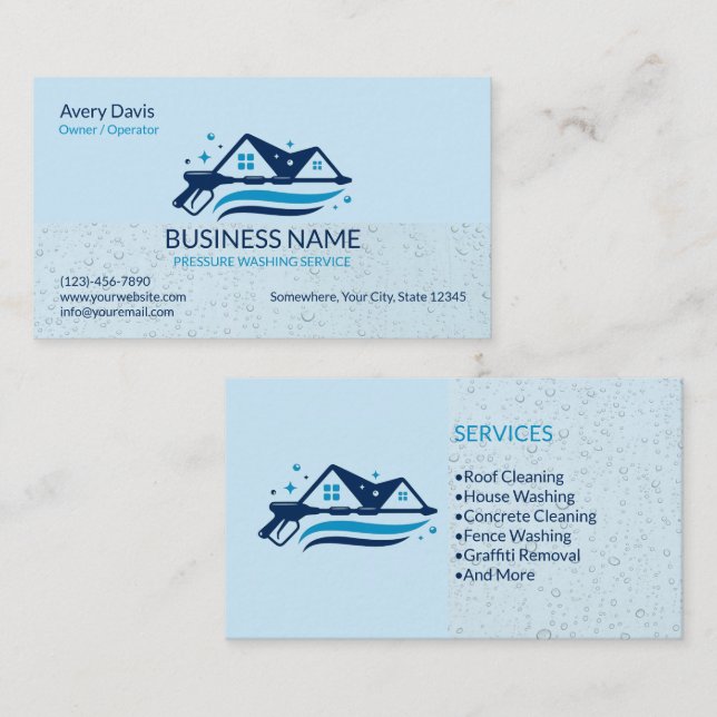 Pressure Washing Power Wash Cleaning Water Drops Business Card (Front/Back)